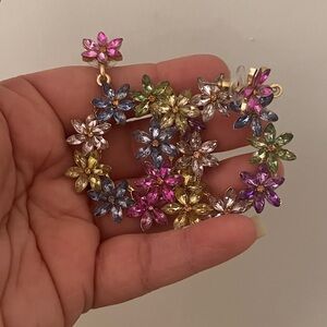 Multicolor Flower Crystal Hoop Earrings - Women Jewelry